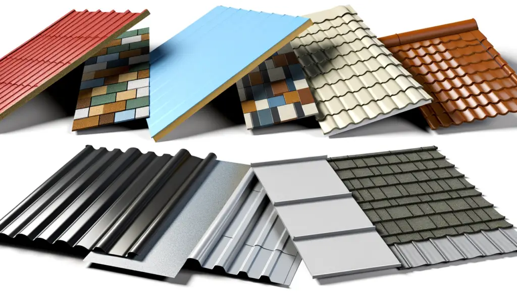 Roofing materials such as shingles and metal roofs, flat roofs, tile roofs