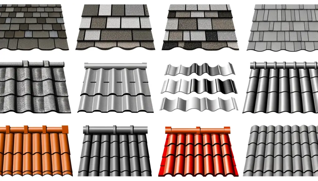 Roofing materials such as shingles and metal roofs, flat roofs, tile roofs